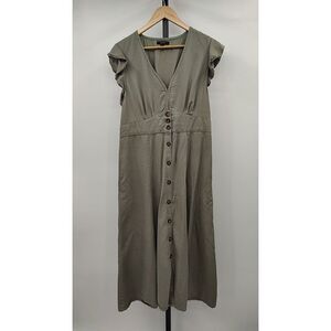 Quince Olive Green Button-Front Midi Dress